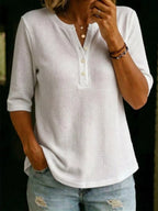 Full Size Waffle Knit Henley T-shirt Plus