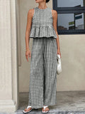 Gingham Sleeveless Top Wide-leg Pants Set