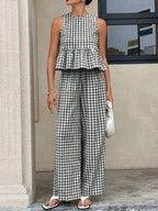 Gingham Sleeveless Top Wide-leg Pants Set