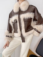 Sense Fox Fur Stitching Leather Coat photo 3