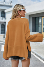 Round Neck Dropped Shoulder Slit Sweater (12)