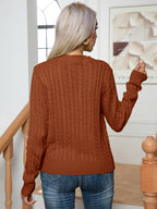 Cable-knit Round Neck Long Sleeve Sweater (2)