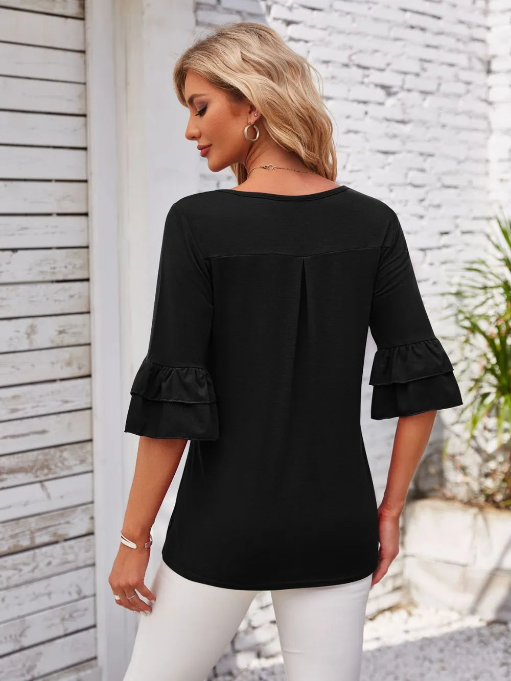 Ruffled Suqare Neck Half Sleeve Blouse (9)