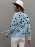 Butterfly Dropped Shoulder Crewneck Sweater (8)