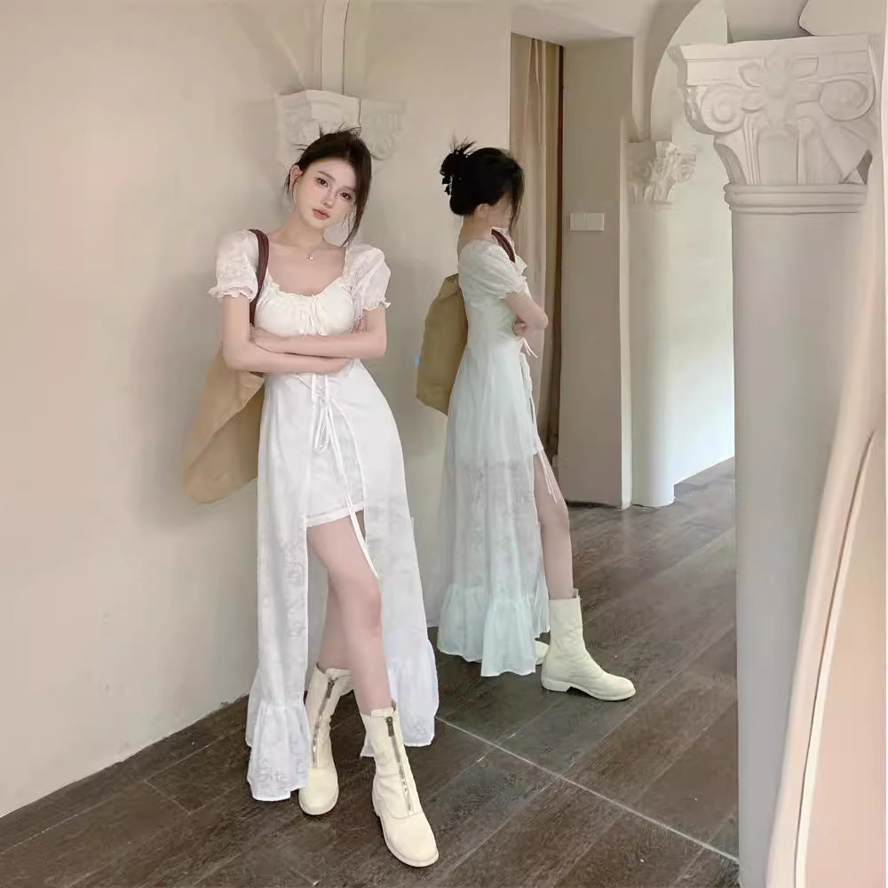 Irregularly Short Sleeve Waist-controlled Dress photo 5