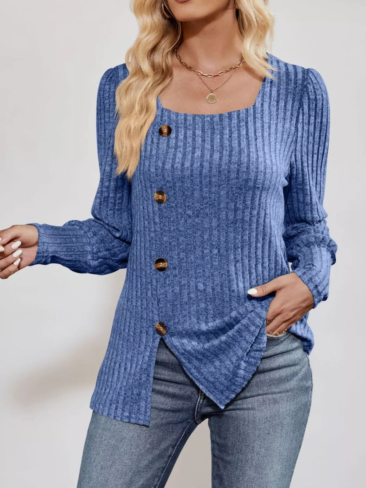 Ribbed Knit Slit Long Sleeve T-shirt (10)
