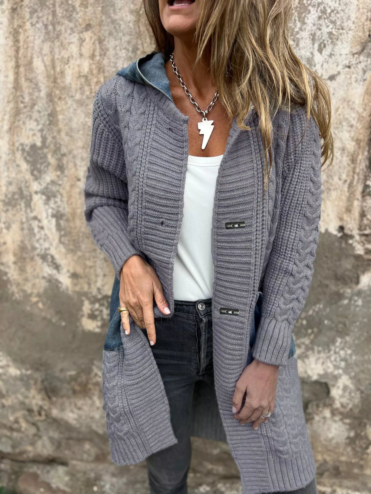 Full Size Hooded Cable Knit Longline Cardigan Plus (3)
