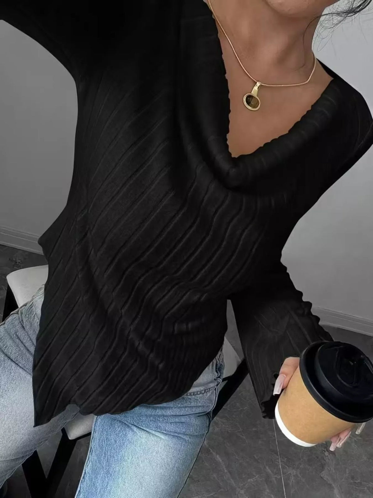 Cowl Neck Ribbed Knit Top (9)