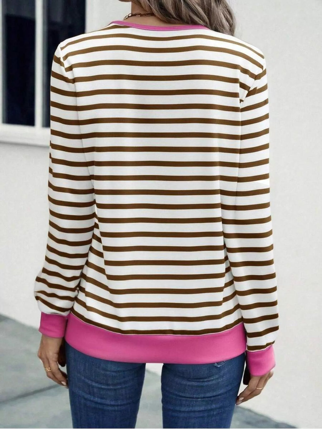 Striped V-neck Long Sleeve T-shirt (8)