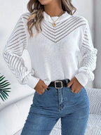 Openwork Round Neck Long Sleeve Knit Top (2)