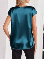 Satin V-neck Short Sleeve Blouse (26)