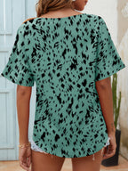 Printed Notched Neck Half Sleeve Blouse (12)
