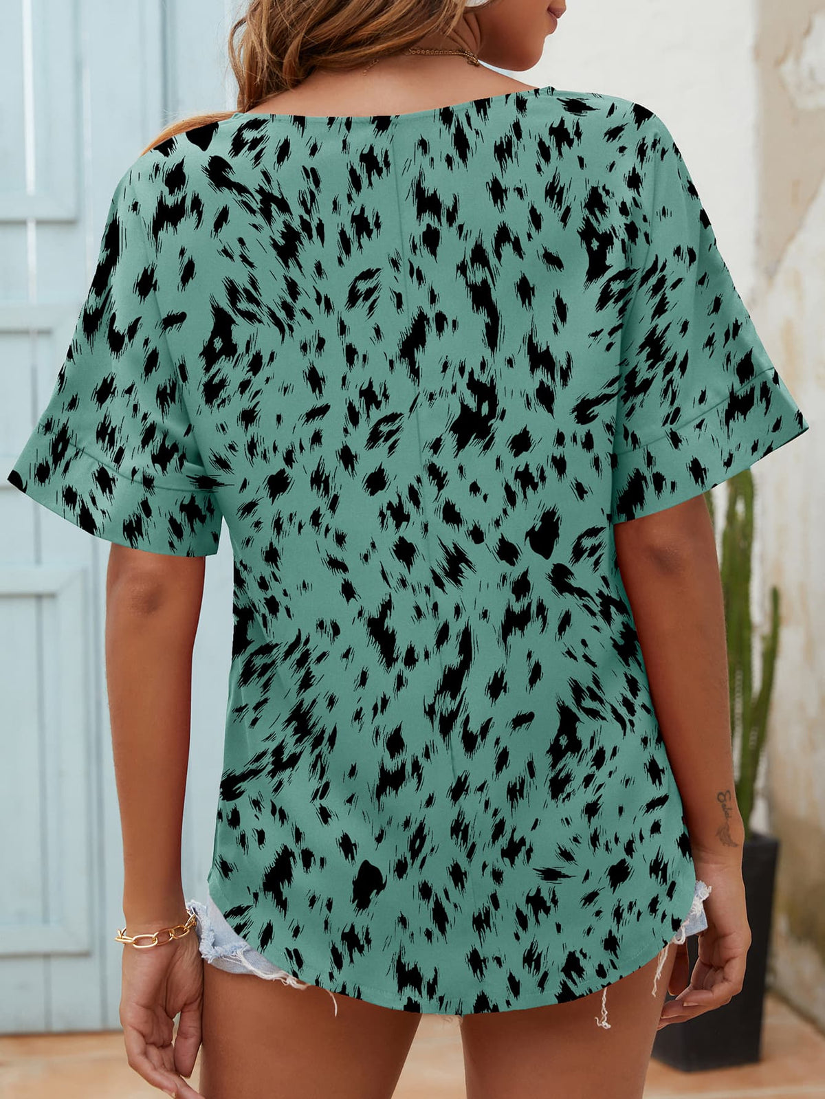 Printed Notched Neck Half Sleeve Blouse (12)