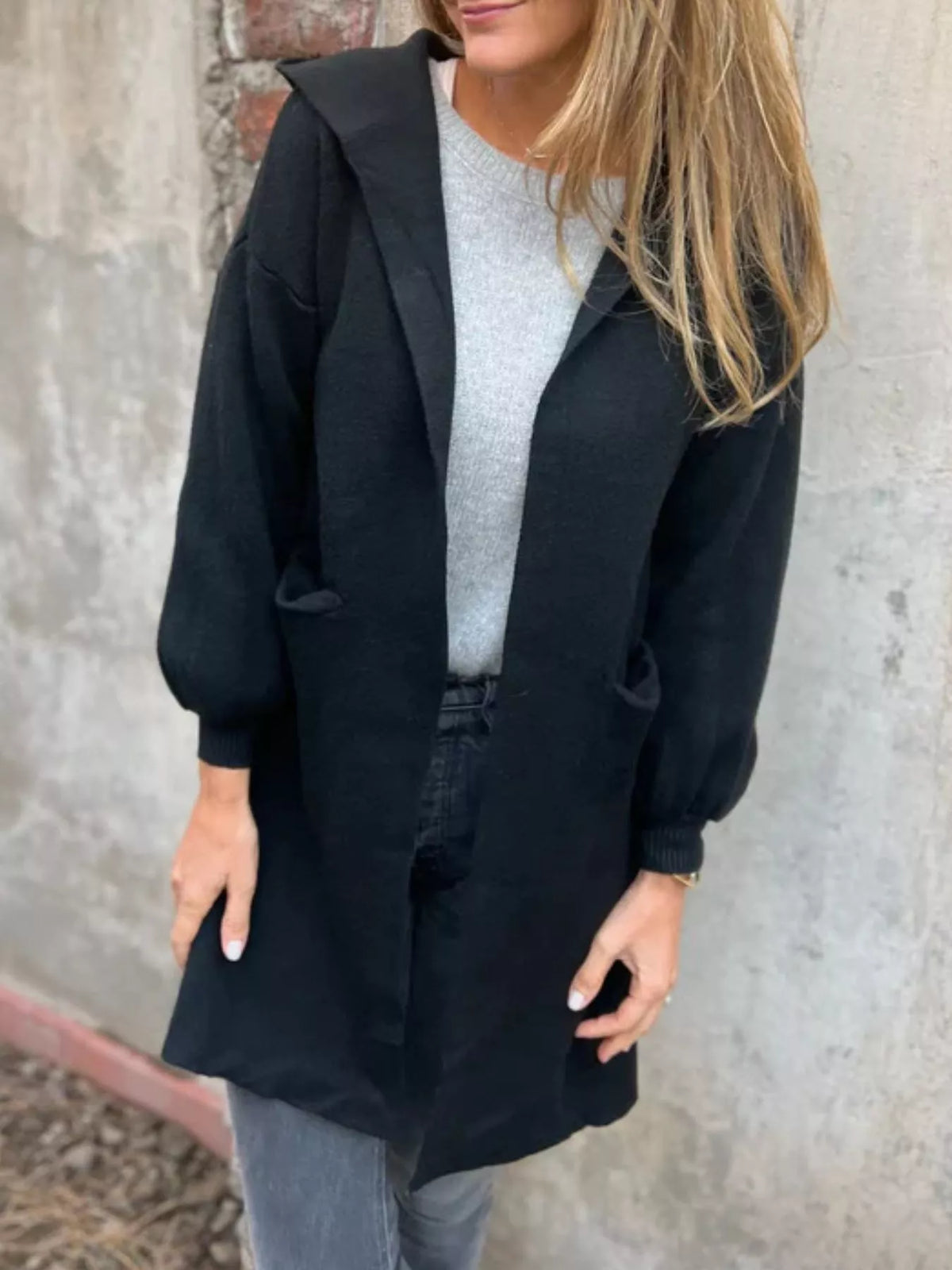 Full Size Open Front Drop Shoulder Hooded Cardigan Plus (10)