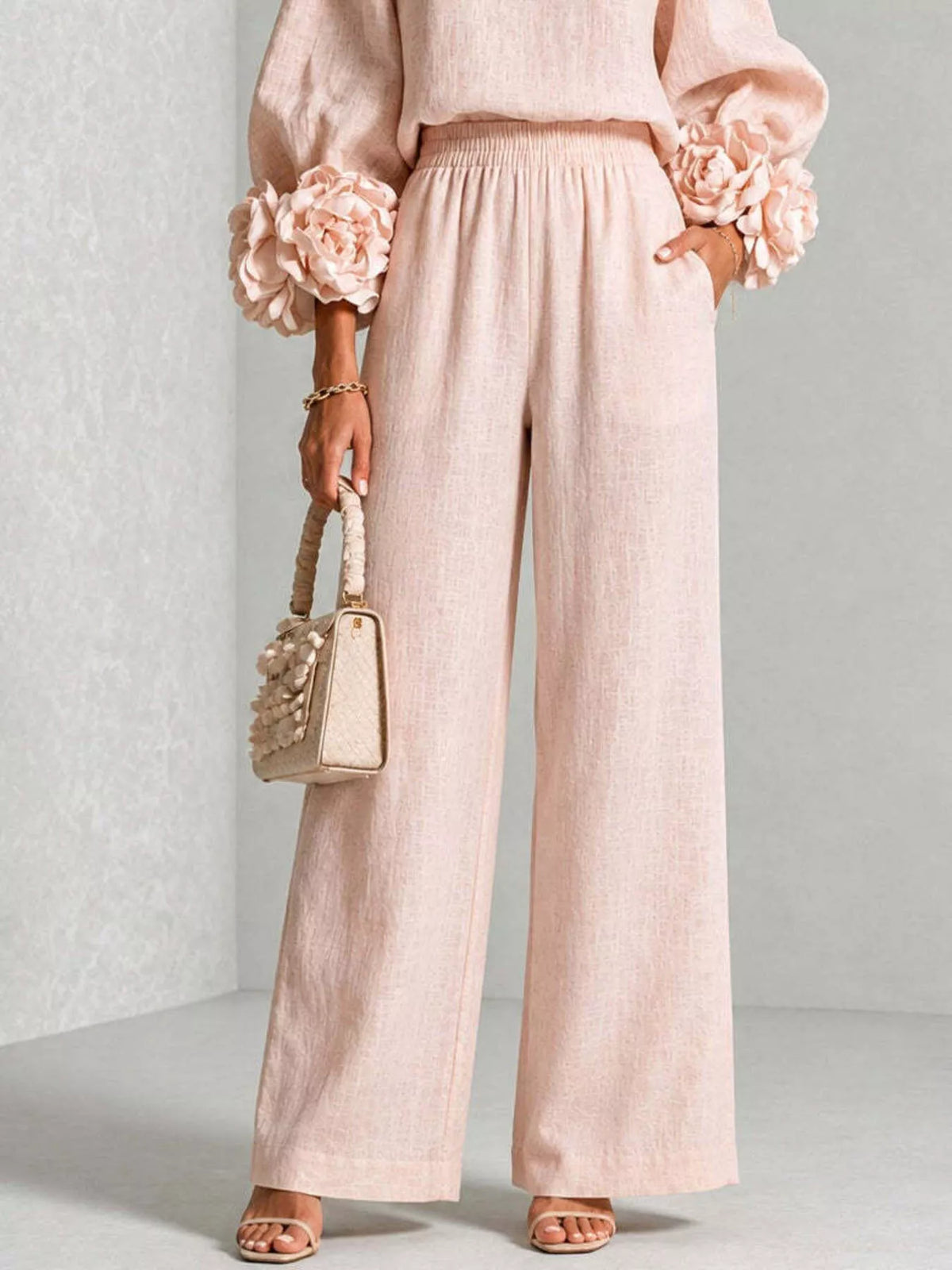 Full Size Floral Cuffs Top Wide Leg Pants Set Plus (5)