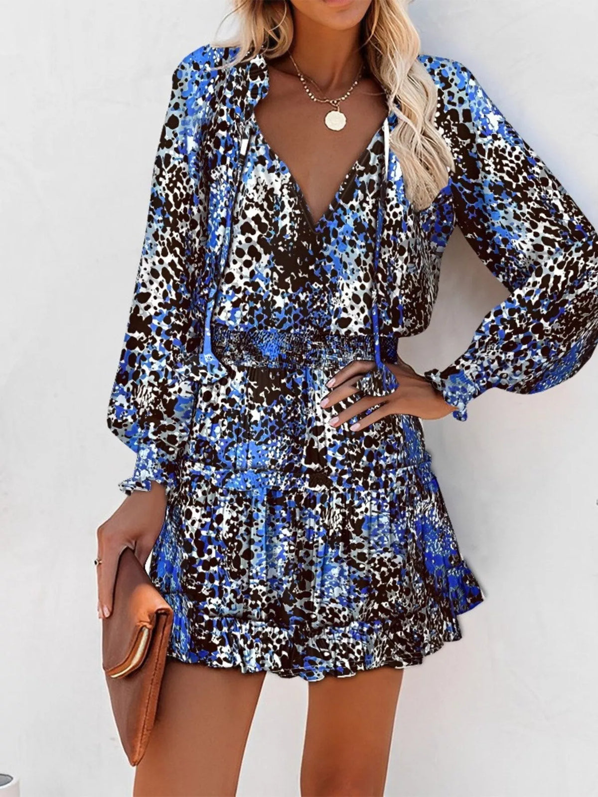 Tie Neck Lantern Sleeve Dress (2)