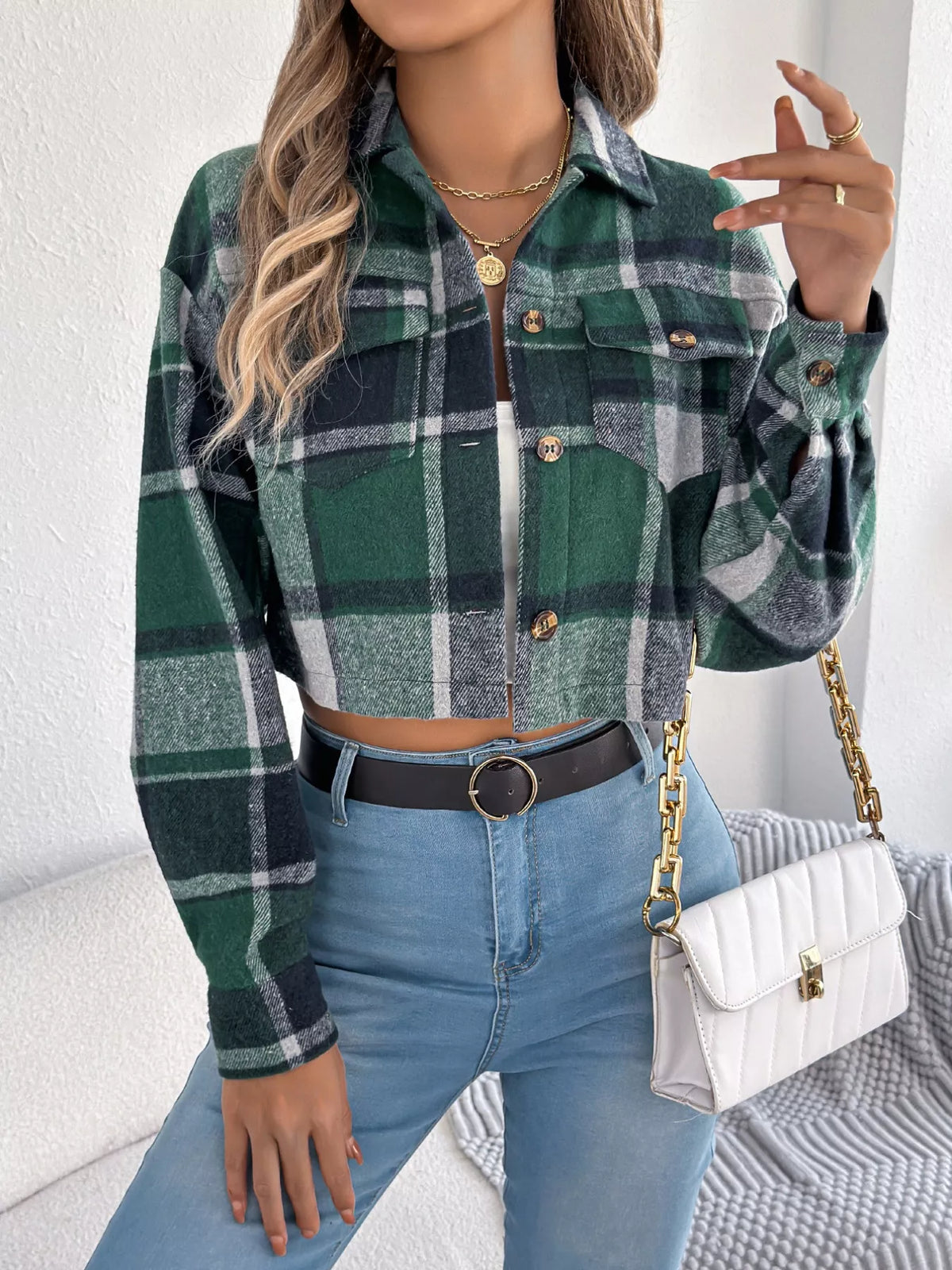 Plaid Button Up Cropped Jacket (17)