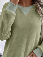 Waffle Knit Crew Neck Long Sleeve Sweatshirt (10)
