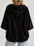Full Size Velvet Half Sleeve Hoodie Drawstring Plus (3)