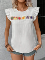 Ruffled Round Neck Cap Sleeve Blouse (10)