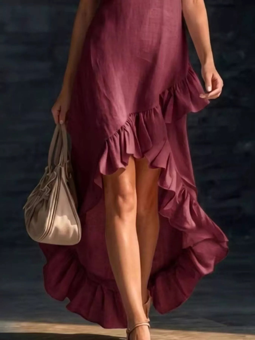 Full Size V-neck Ruffle Hem High-low Dress Plus (4)