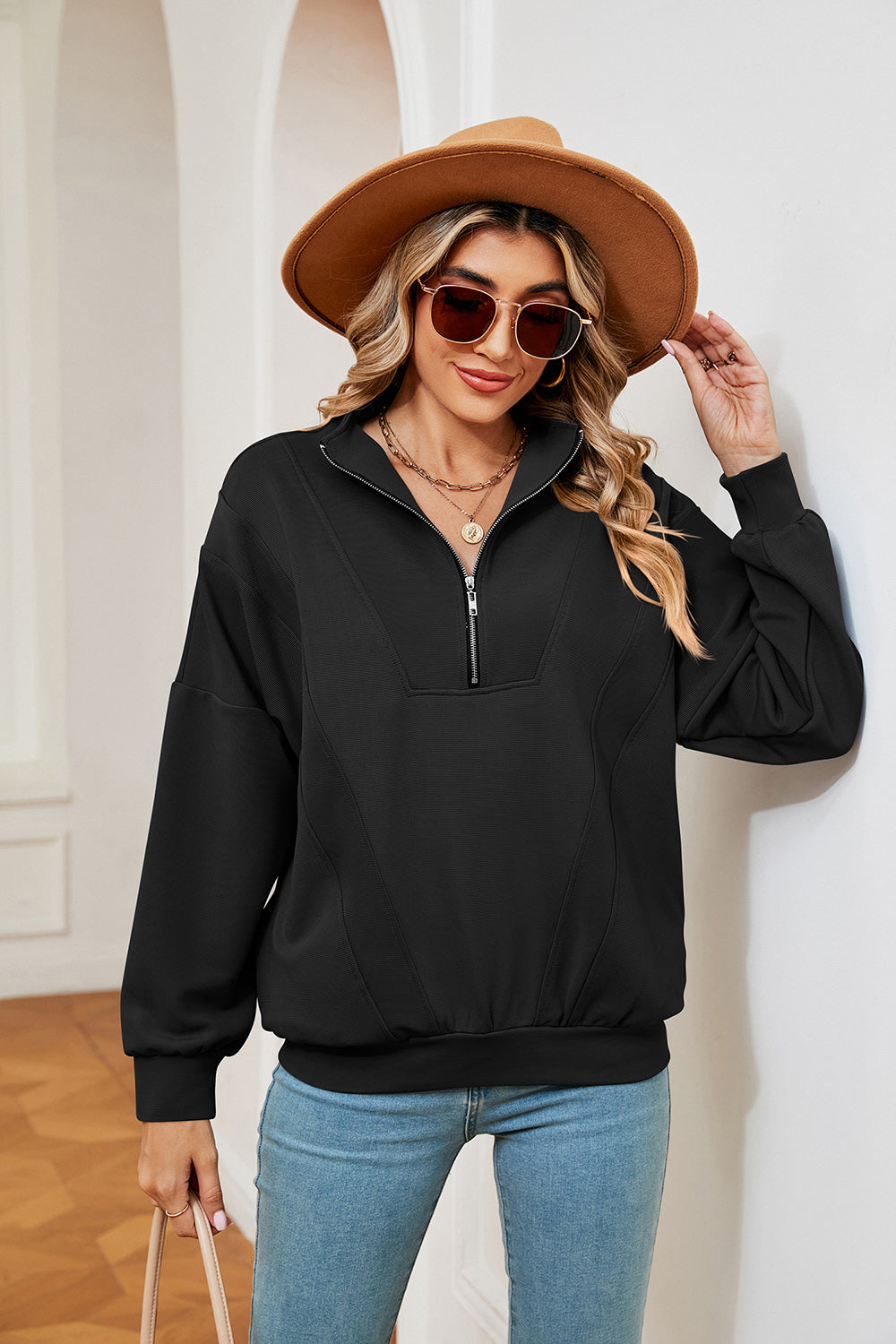 Half-zip Dropped Shoulder Sweatshirt (15)