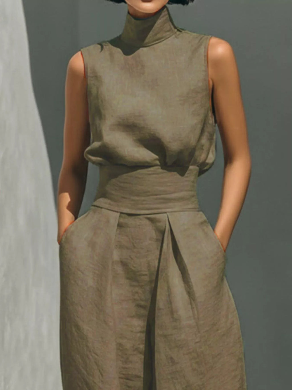 Full Size Turtleneck Sleeveless Top Wide Leg Pants Set Plus (29)