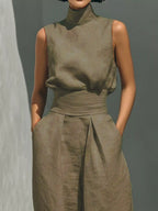 Full Size Turtleneck Sleeveless Top Wide Leg Pants Set Plus (29)