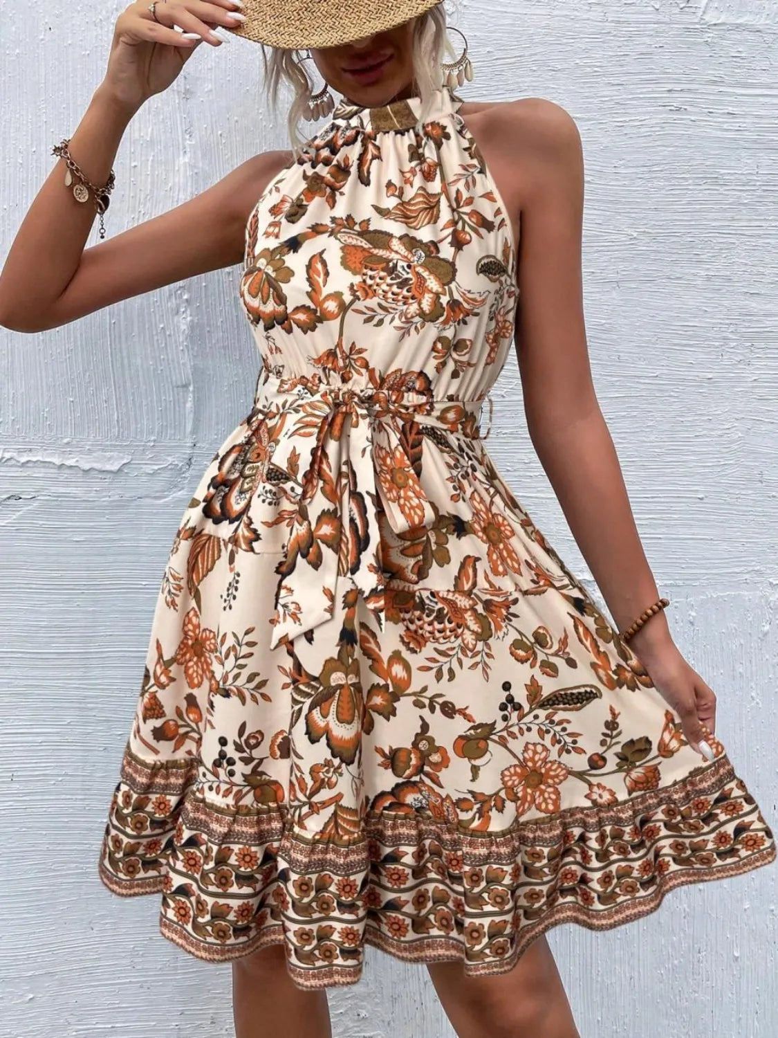 Printed Tie Waist Mini Dress (7)