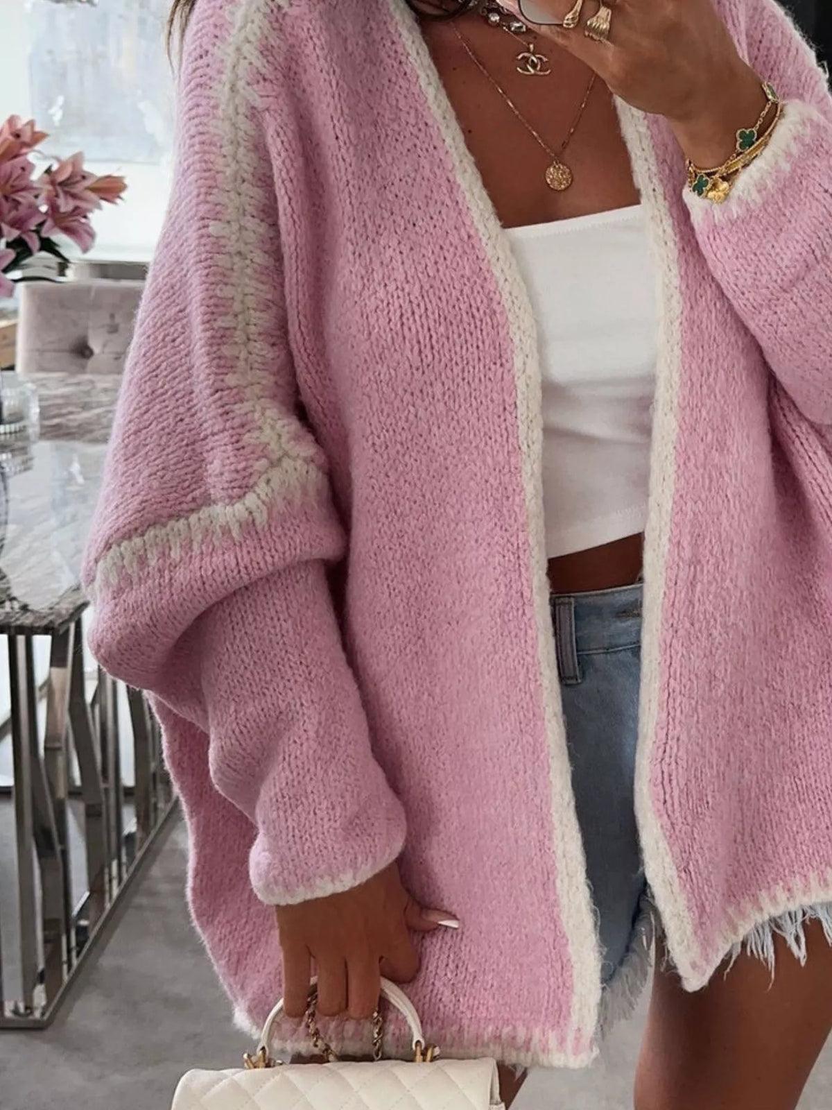 Contrast Trim Open Front Cardigan (11)