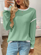 Ribbed Contrast Trim Long Sleeve Top (26)