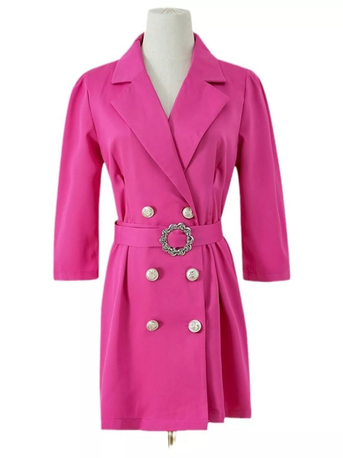 Double-breasted Blazer Dress Embellished Belt (6)