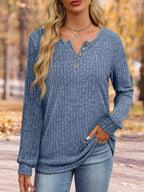 Ribbed Knit Button-front Long Sleeve T-shirt (12)
