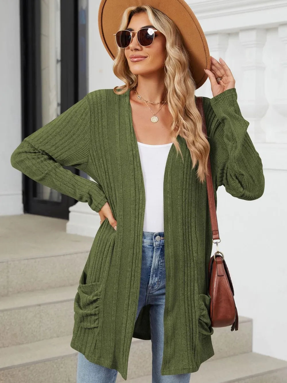 Pocketed Open Front Long Sleeve Cardigan (29)