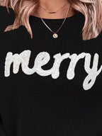 Merry Round Neck Dropped Shoulder Christmas Sweater (9)