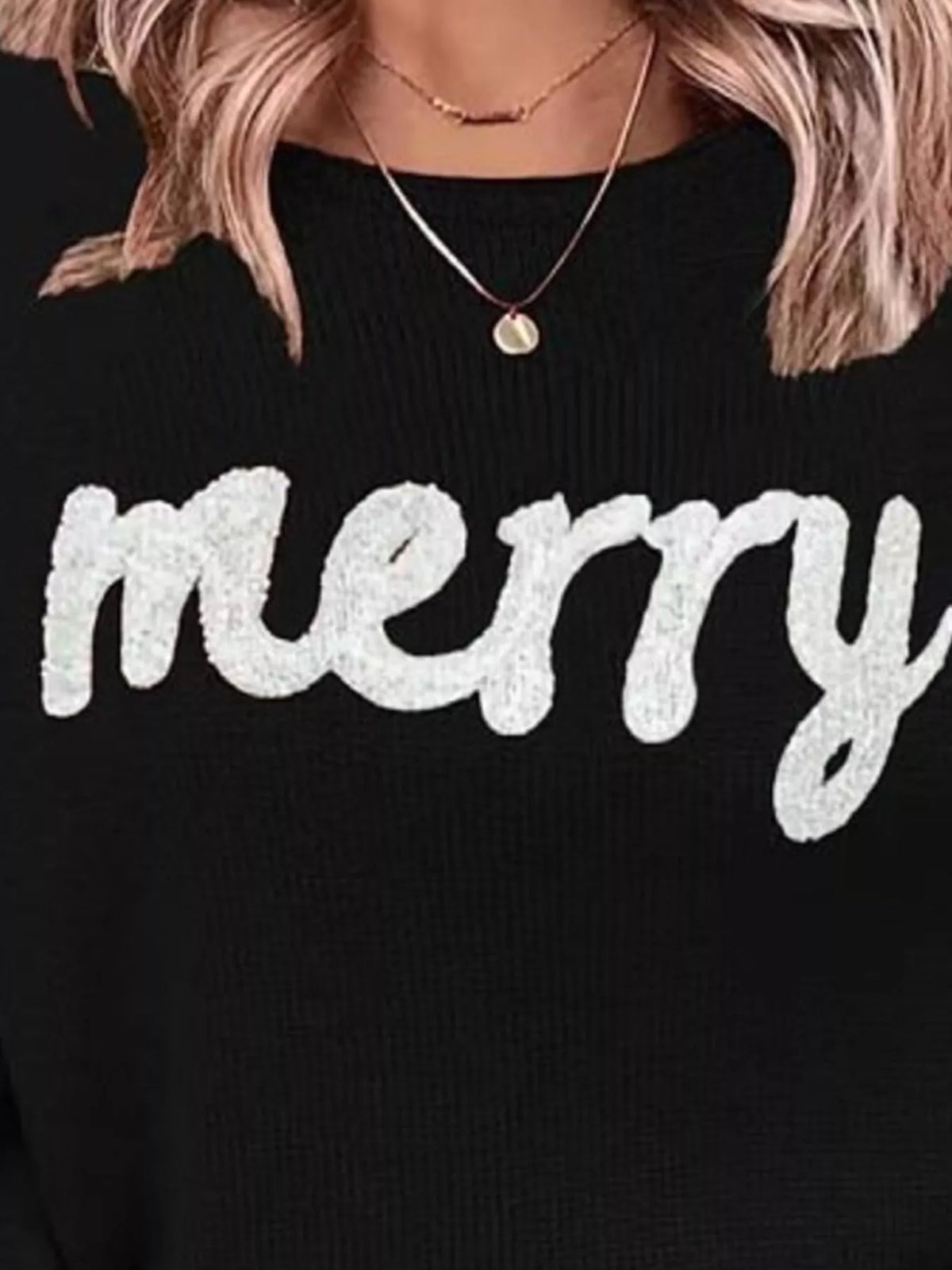 Merry Round Neck Dropped Shoulder Christmas Sweater (9)