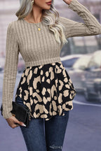 Leopard Peplum Round Neck Blouse (2)