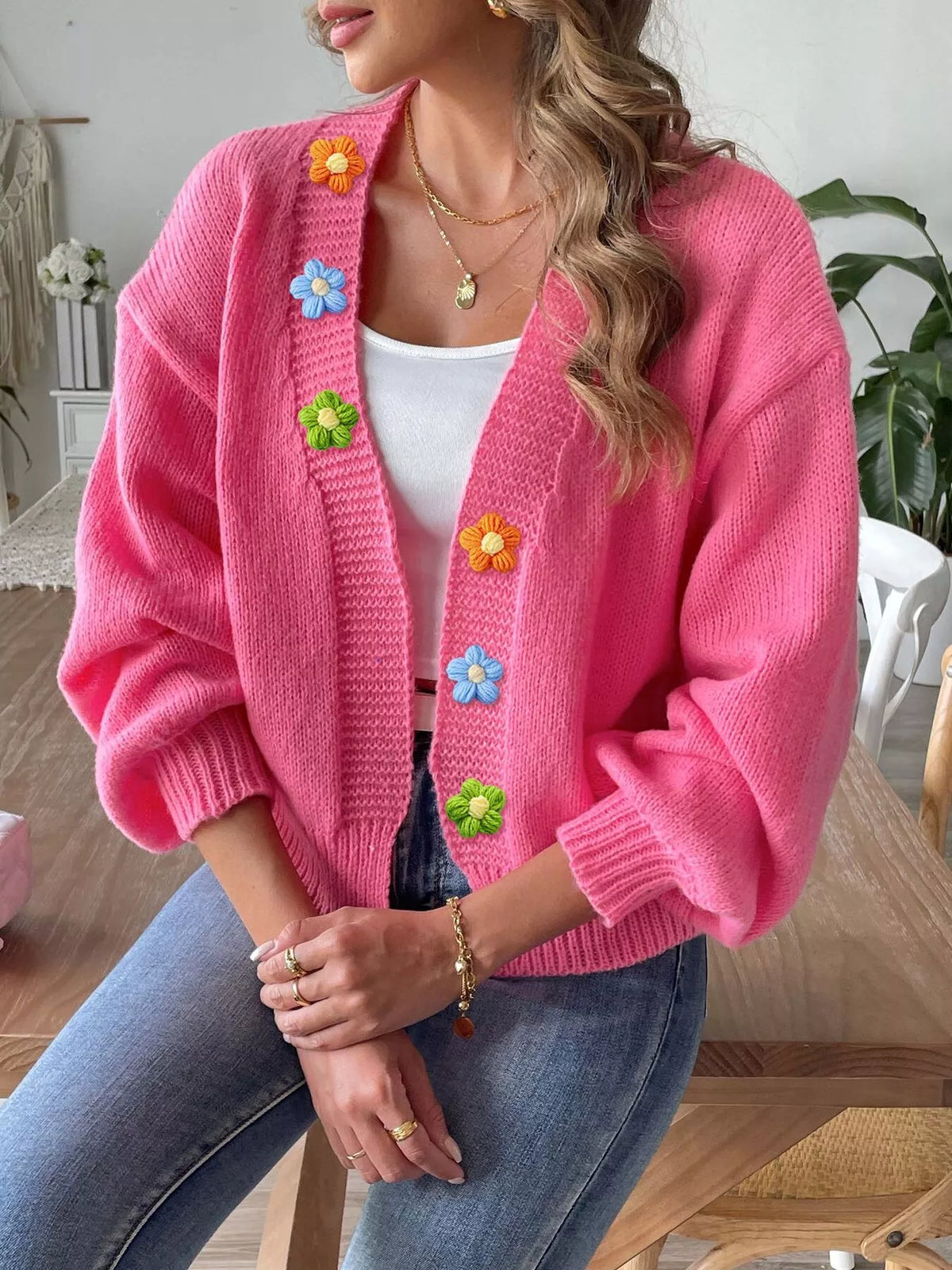 Flower Open Front Cardigan