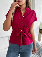 Notched Short Sleeve Blouse (15)