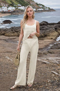 Hollow Out Round Neck Top Pants Sweater Cover Up Set