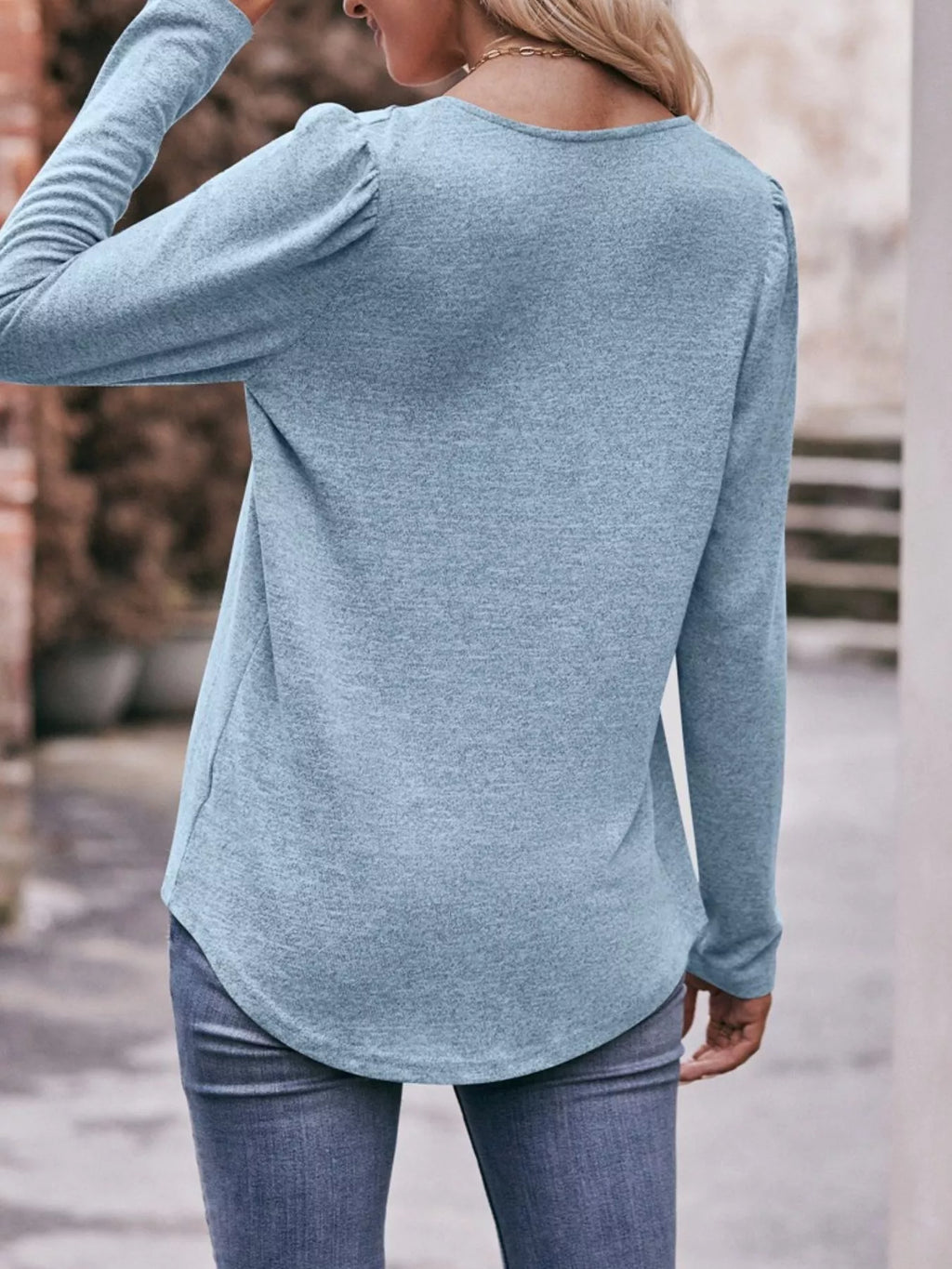 Pleated Square Neck Long Sleeve T-shirt (25)