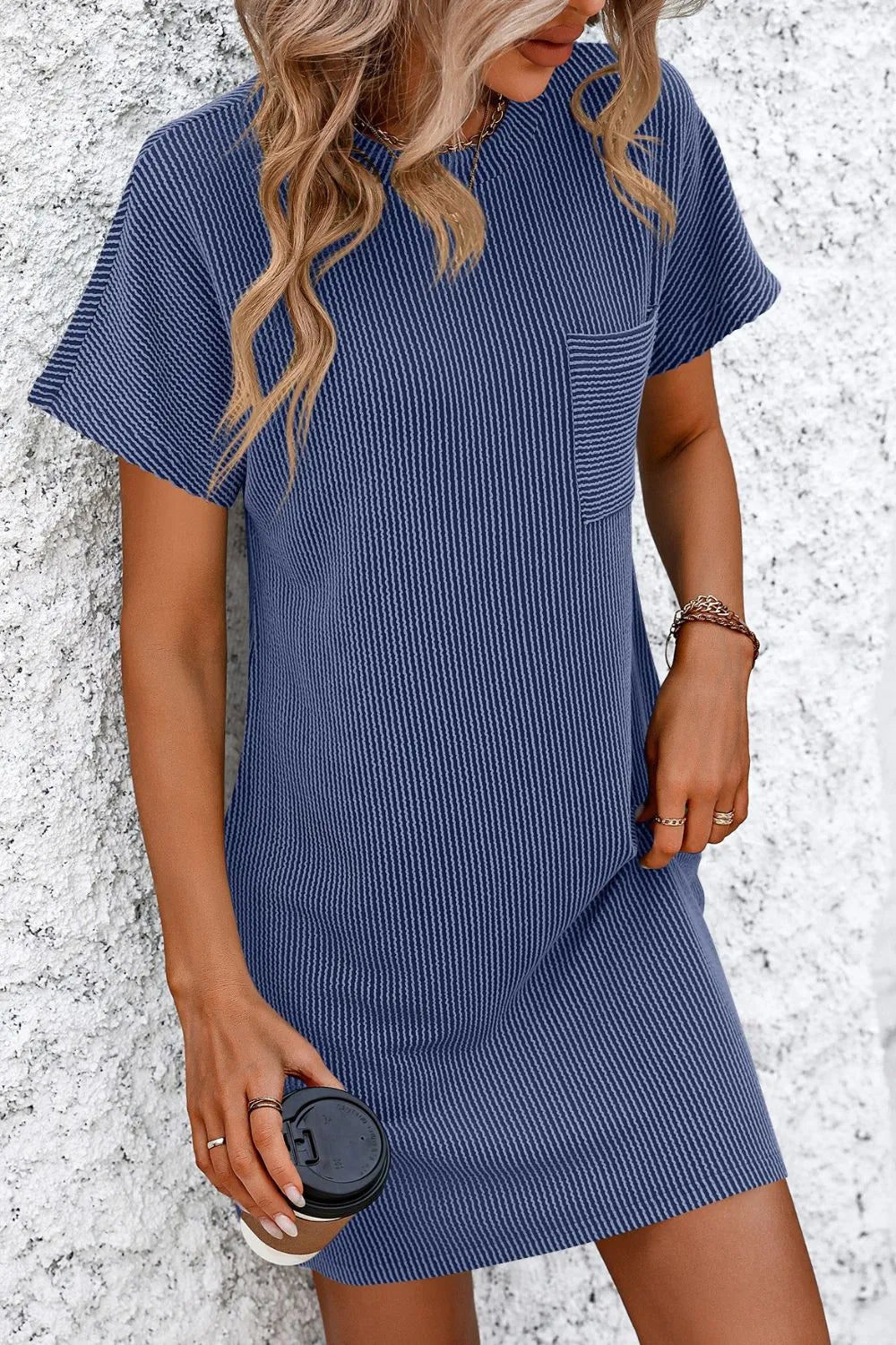 Ribbed Striped Short Sleeve Mini Tee Dress (13)