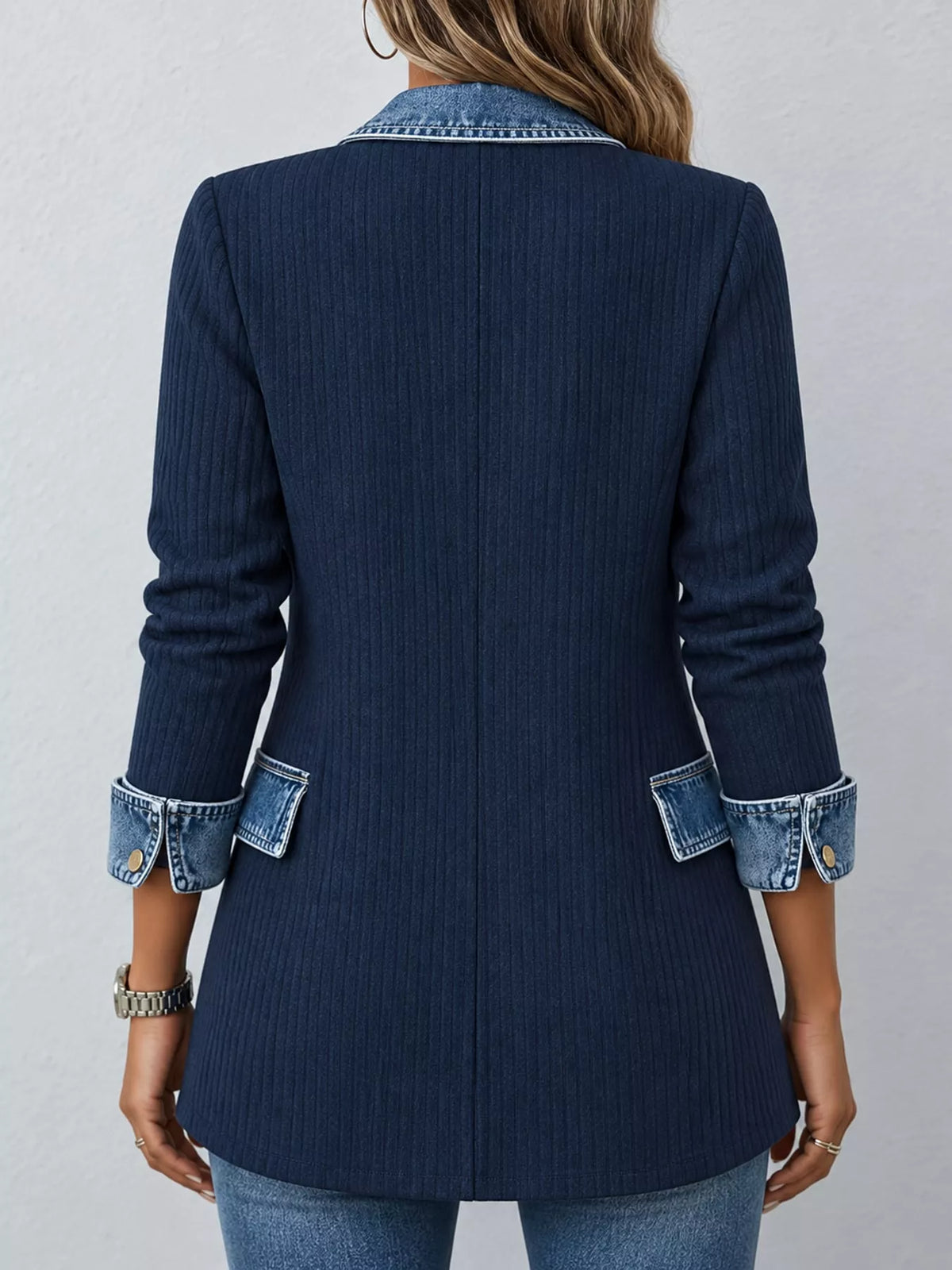 Full Size Denim Trim Ribbed Knit Cardigan Plus (29)