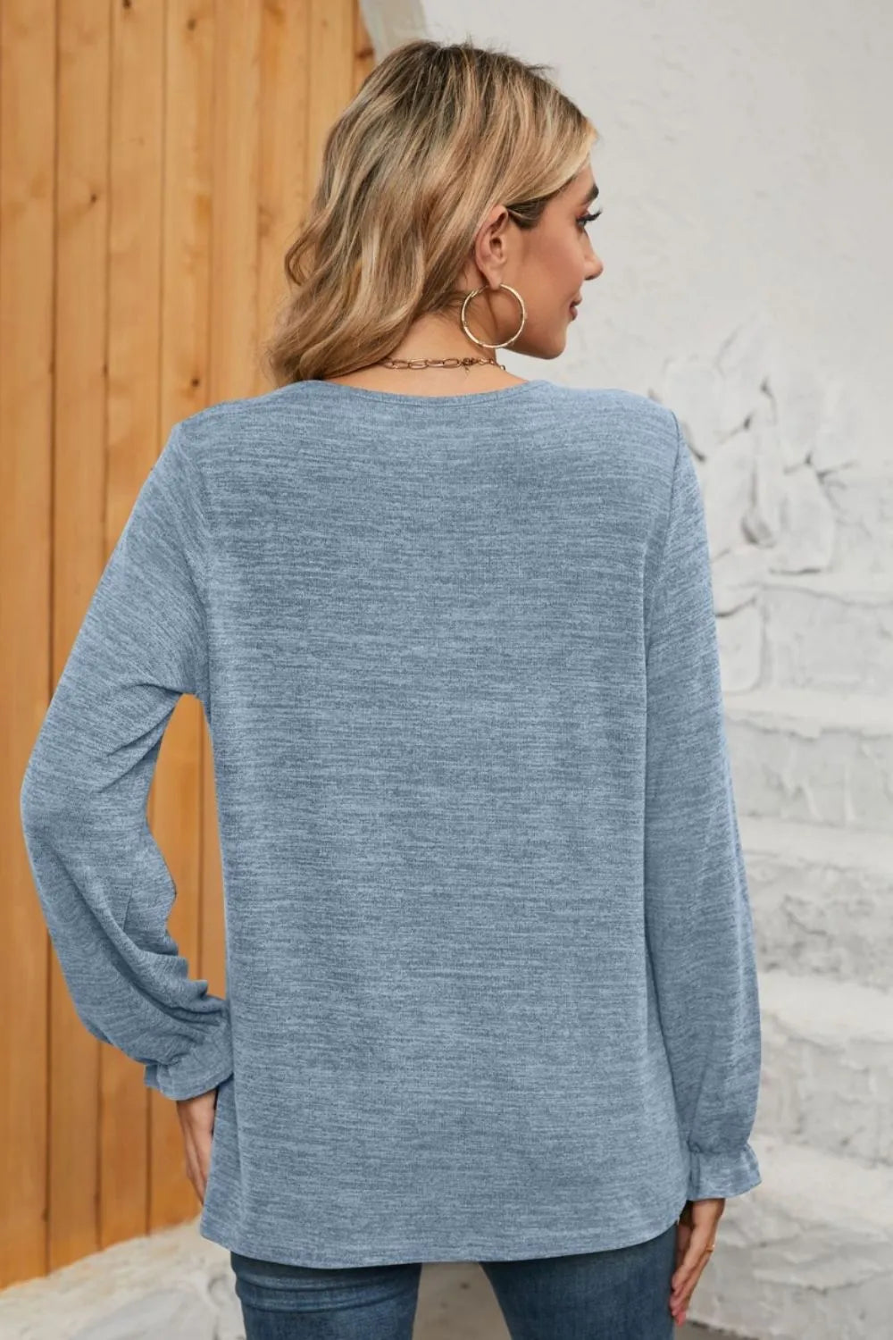 Ruched Round Neck Flounce Sleeve T-shirt (36)