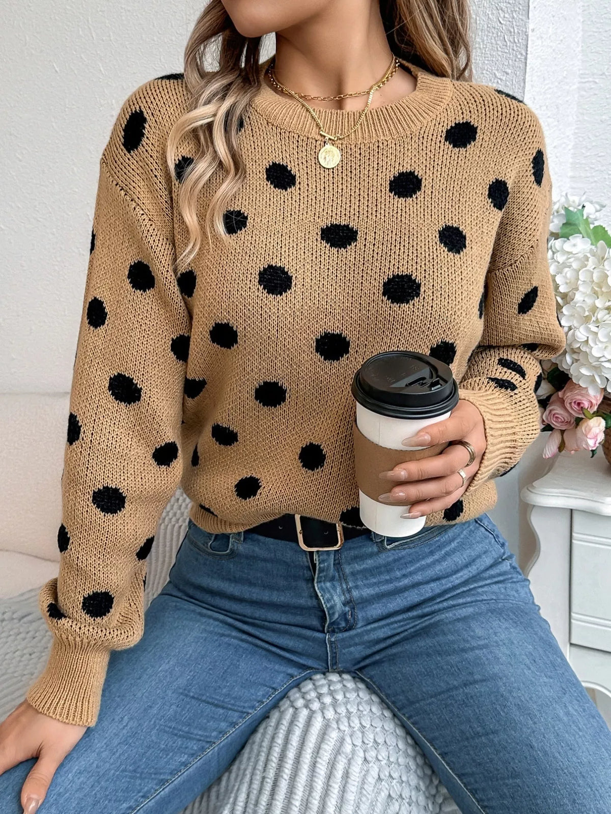 Polka Dot Round Neck Sweater (4)