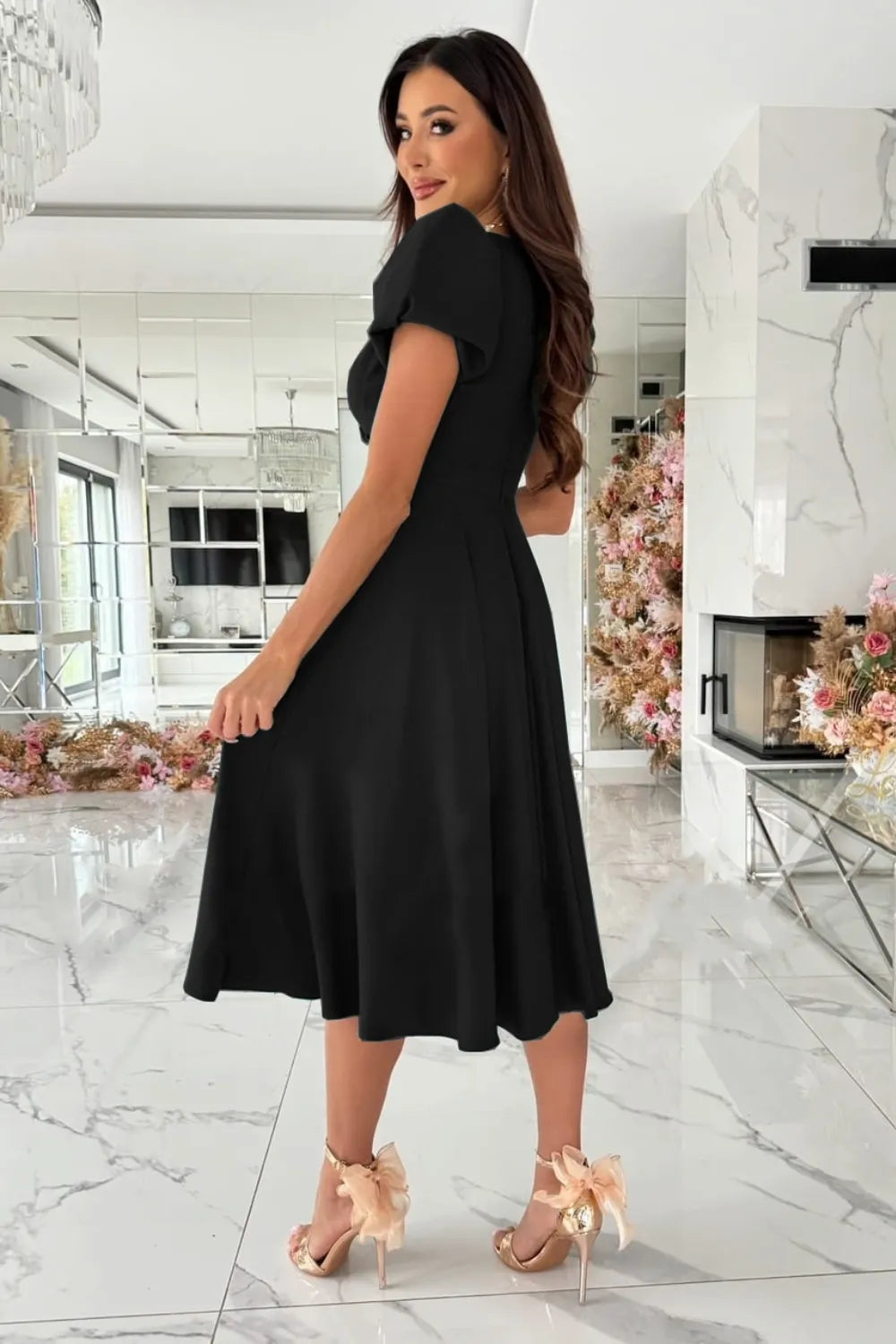 Surplice Puff Sleeve Midi Dress (5)