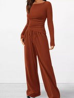 Long Sleeve Top Wide Leg Pants Set (2)