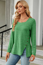 Slit Decorative Button Square Neck T-shirt (12)