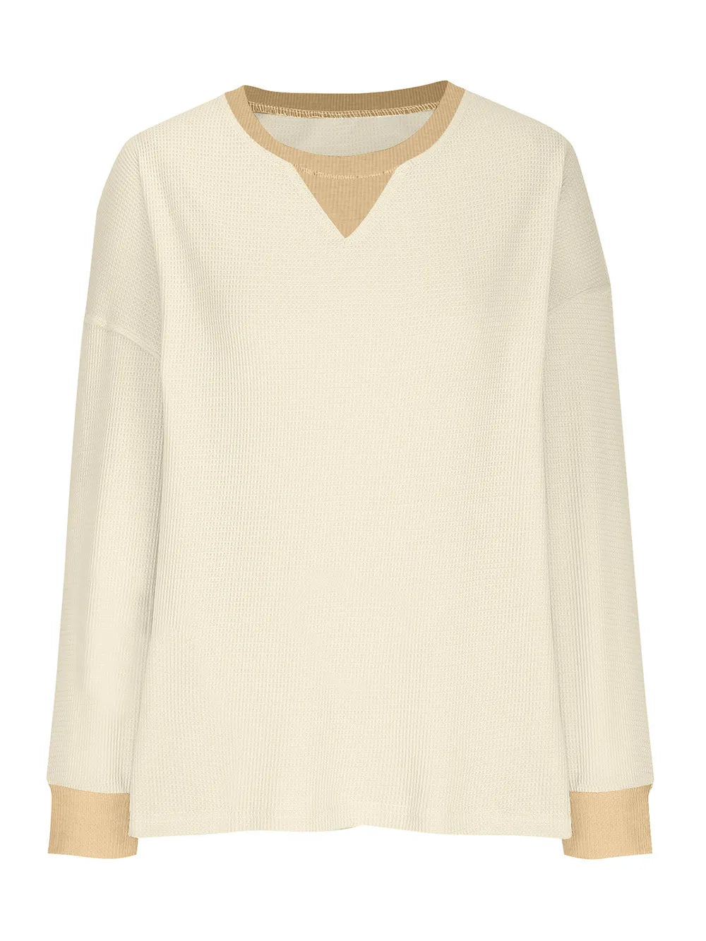 Waffle Knit Round Neck Long Sleeve T-shirt (30)