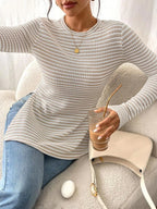Side Slit Striped Long Sleeve T-shirt (9)